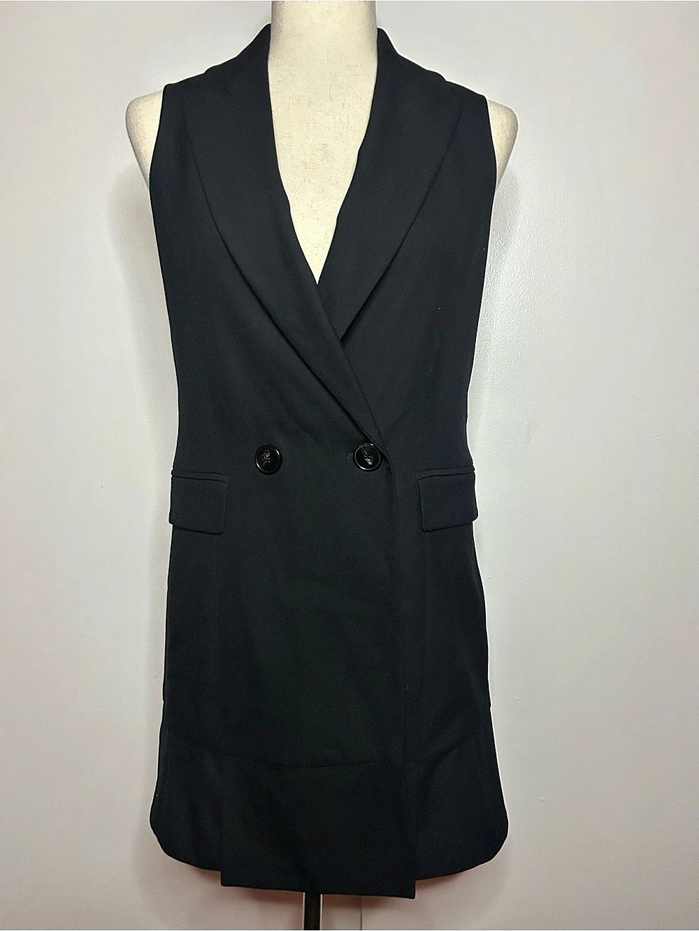 ZARA Black Sleeveless Blazer Mini Dress Single Button Collared - Size XS